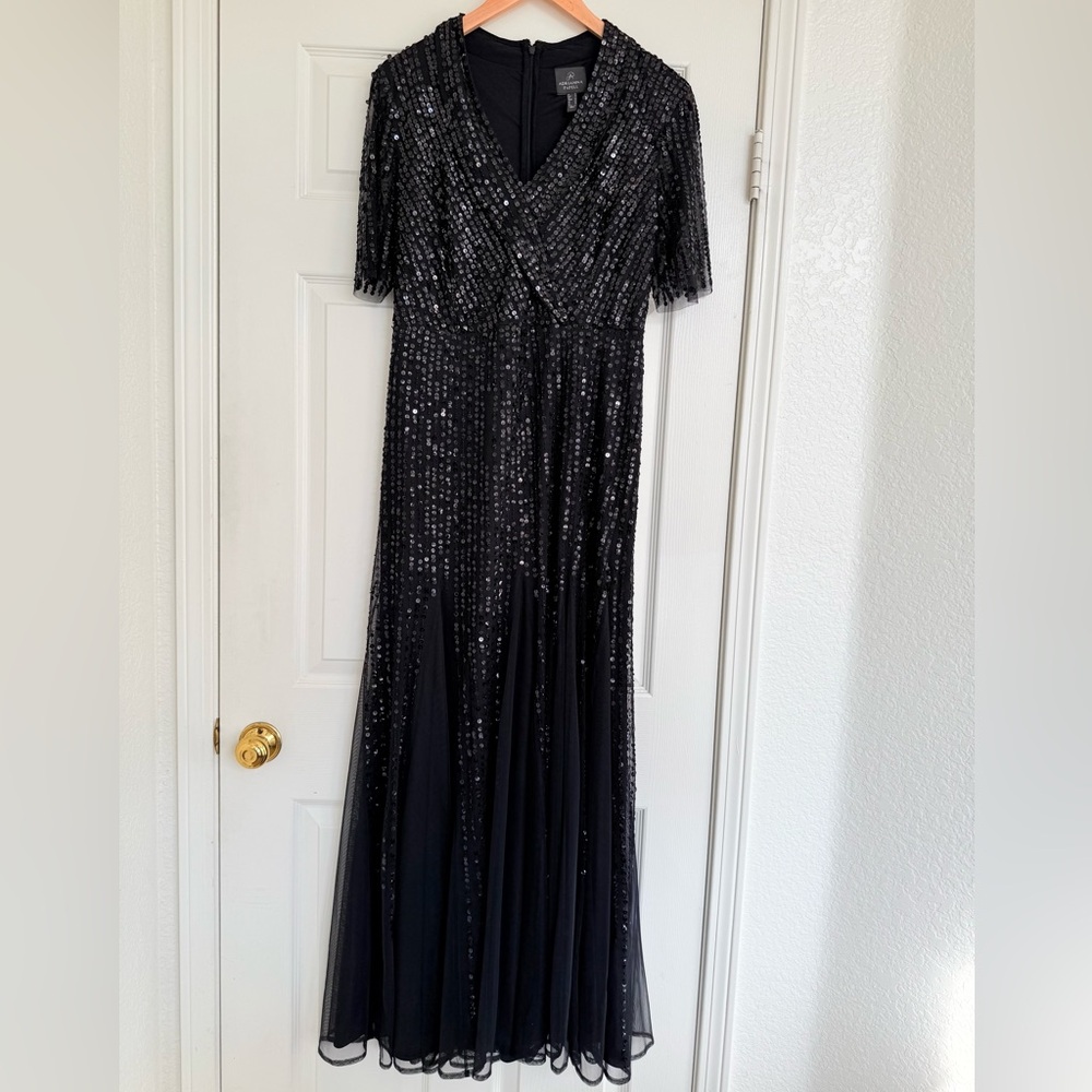 Adrianna Papell Tuxedo Sequin Gown Black Tie Size 10 - Picture 2 of 8
